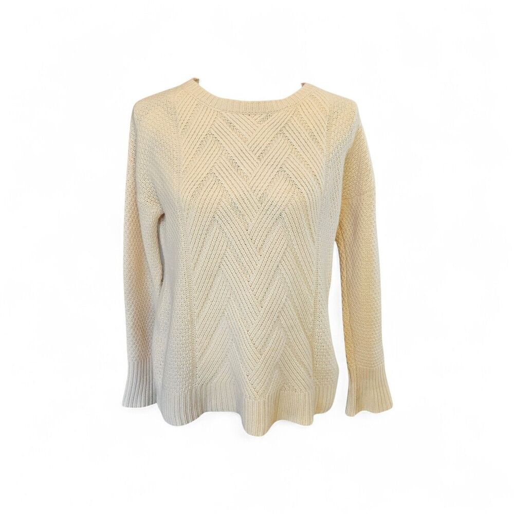 The Cashmere Project 100% Cashmere Chevron Cable Knit Sweater - Cream - Small